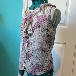 Banana Republic Purple and White Leaf Print Blouse